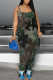 Camouflage Casual Street The stars Camouflage Print Chain print Pocket U Neck Loose Jumpsuits
