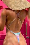 Colour Sportswear Gradient Color Hollow Out Patchwork Backless Swimwears(With Paddings)