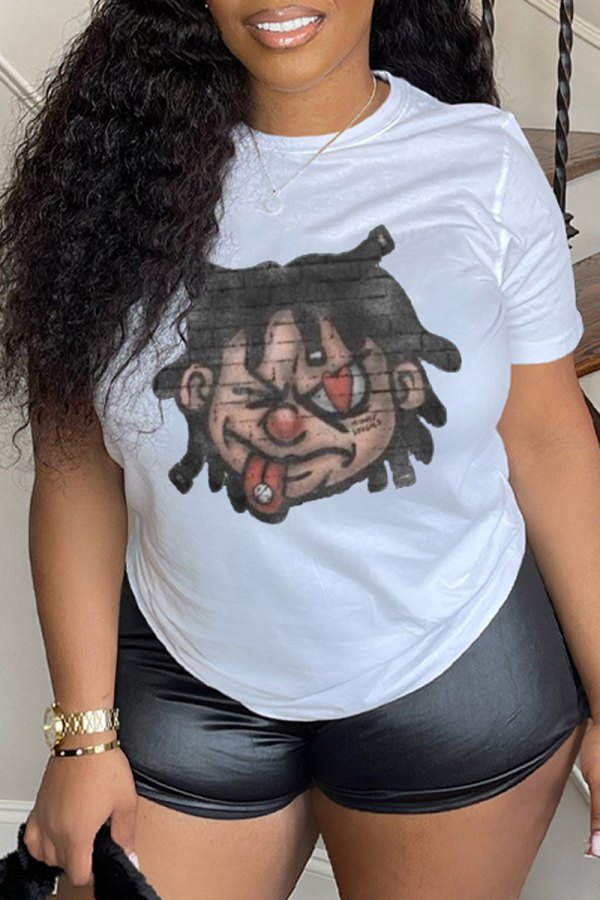 White Casual Street Graffiti Print O Neck T-Shirts