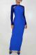 Blue Elegant Hollow Out Patchwork Contrast O Neck Long Dresses