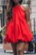 Red Sexy Solid Color Patchwork Strap Design O Neck Bud Dresses