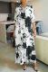 White Elegant Print Pocket Buckle Patchwork Turndown Collar Long Dresses