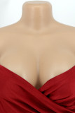 Pink Sexy Prom Solid Color Slit Ruched V Neck Evening Dresses