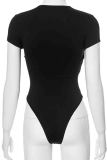 Black Sexy Solid Color Hollow Out Patchwork Skinny Bodysuits