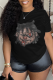 Black Casual Street Graffiti Print O Neck T-Shirts