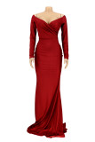 Pink Sexy Prom Solid Color Slit Ruched V Neck Evening Dresses