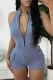 Blue Sexy Solid Color Pocket Patchwork Zipper Zipper Collar Skinny Rompers