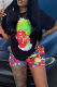 Black Casual Street Graffiti Print O Neck T-Shirts