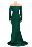 Pink Sexy Prom Solid Color Slit Ruched V Neck Evening Dresses