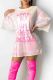 Pink Casual Letters Sequins Patchwork O Neck Straight Dresses