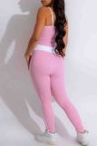Pink Casual Patchwork Backless Contrast Spaghetti Strap Sleeveless Two Pieces