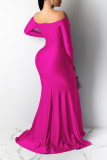 Pink Sexy Prom Solid Color Slit Ruched V Neck Evening Dresses
