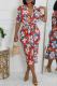 Red Elegant Print Patchwork Strap Design Turndown Collar Printed Dresses
