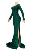 Pink Sexy Prom Solid Color Slit Ruched V Neck Evening Dresses