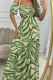 Green Sexy Print Hollow Out Patchwork Backless Off Shoulder Long Dresses