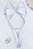 Colour Sportswear Gradient Color Hollow Out Patchwork Backless Swimwears(With Paddings)