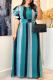 Multicolor Elegant Colorblock Patchwork Strap Design Ruffled Trim O Neck A Line Plus Size Dresses