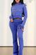 Light Purple Casual Solid Color Draw String Pocket Patchwork Zipper Zipper Collar Long Sleeve Two Pieces