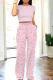 Light Pink Casual Print Pocket Patchwork O Neck Short Sleeve Two Pieces
