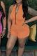 Orange Sexy Solid Color Pocket Patchwork Zipper Zipper Collar Skinny Rompers