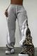 Grey Casual Leopard Print Draw String Pocket Patchwork Contrast Loose Mid Waist Wide Leg Patchwork Bottoms