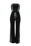 Red Casual Stripe Patchwork Backless Strapless Sleeveless Two Pieces