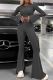 Grey Casual Solid Color Patchwork O Neck Long Sleeve Two Pieces
