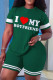 Green Casual Letter Print Basic O Neck Short Sleeve Two Pieces