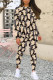 Light Gray Casual Daily Graffiti Print Contrast O Neck Long Sleeve Two Pieces