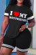 Black Casual Letter Print Basic O Neck Short Sleeve Two Pieces
