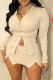 Apricot Sexy Solid Color Patchwork Zipper Zipper Collar Long Sleeve Two Pieces