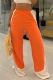 Orange Casual Patchwork Contrast Loose High Waist Wide Leg Patchwork Bottoms