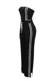 Red Casual Stripe Patchwork Backless Strapless Sleeveless Two Pieces