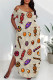 Apricot Sexy Graffiti Print Pocket U Neck Printed Plus Size Dresses
