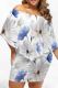 Blue White Sexy Print Patchwork Backless Off Shoulder Wrapped Skirt Plus Size Dresses