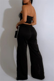 Red Casual Stripe Patchwork Backless Strapless Sleeveless Two Pieces