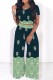 Light Green Casual Print Basic O Neck Short Sleeve Two Pieces
