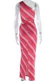 Red Sexy Print Patchwork Backless Oblique Collar Sleeveless Two Pieces