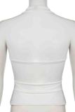 White Sexy Solid Color Patchwork Slit Halter Tops