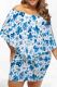 Blue Sexy Print Patchwork Backless Off Shoulder Wrapped Skirt Plus Size Dresses