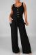 Black Casual Solid Color Buckle Patchwork Strap Design U Neck Loose Jumpsuits