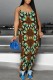 Brown Casual Print Backless Spaghetti Strap Fitted Jumpsuits