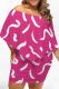 Rose Red Sexy Print Patchwork Backless Off Shoulder Wrapped Skirt Plus Size Dresses