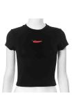 Black Casual Print Patchwork O Neck T-Shirts