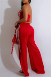 Red Casual Stripe Patchwork Backless Strapless Sleeveless Two Pieces