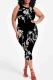 Black Sexy Print Patchwork O Neck Wrapped Skirt Plus Size Dresses