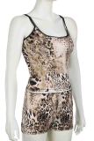 Brown Sexy Leopard Print Patchwork Backless Spaghetti Strap Sleeveless Two Pieces