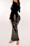 Multicolor Casual Print Basic U Neck Long Dresses