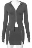 Apricot Sexy Solid Color Patchwork Zipper Zipper Collar Long Sleeve Two Pieces