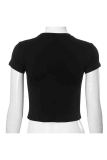 Black Casual Print Patchwork O Neck T-Shirts
